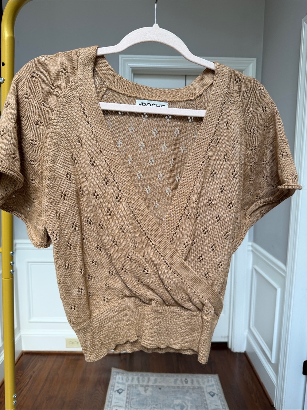 Light Tan V-Neck Short Sleeve Wrap Sweater